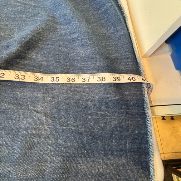 Gap Sz S Long Line Denim Trench Coat Patch Pockets Belt Frayed Edges Blue EUC - Picture 8 of 9